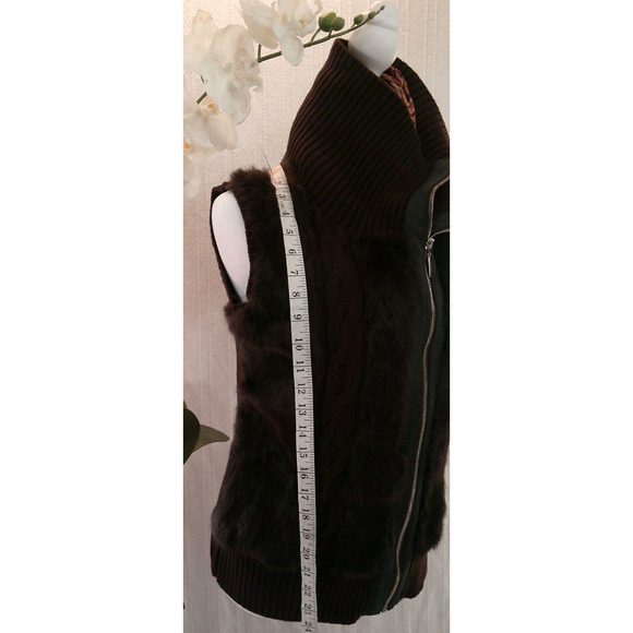 Belldini Brown Faux Fur Chunky Knit Vest- XL Y2K Luxury Boho Glam Layer Chic - Picture 8 of 10
